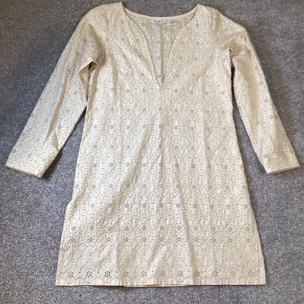 Tommy Bahama Stunning Gold Eyelet 100% Cotton Tunic Top Coastal Beachy